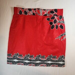 Etnica Red Batik Print‎ Mini Skirt Black White Botanical Leaf Tree Motif Lined